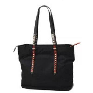 Prada Shoulder Bag Studded Tote Black
